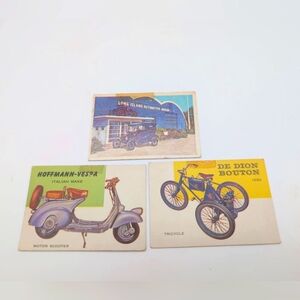 1954 Topps Card Set 3 Long Island Car Museum, Vespa, De Dion Bouton Trike